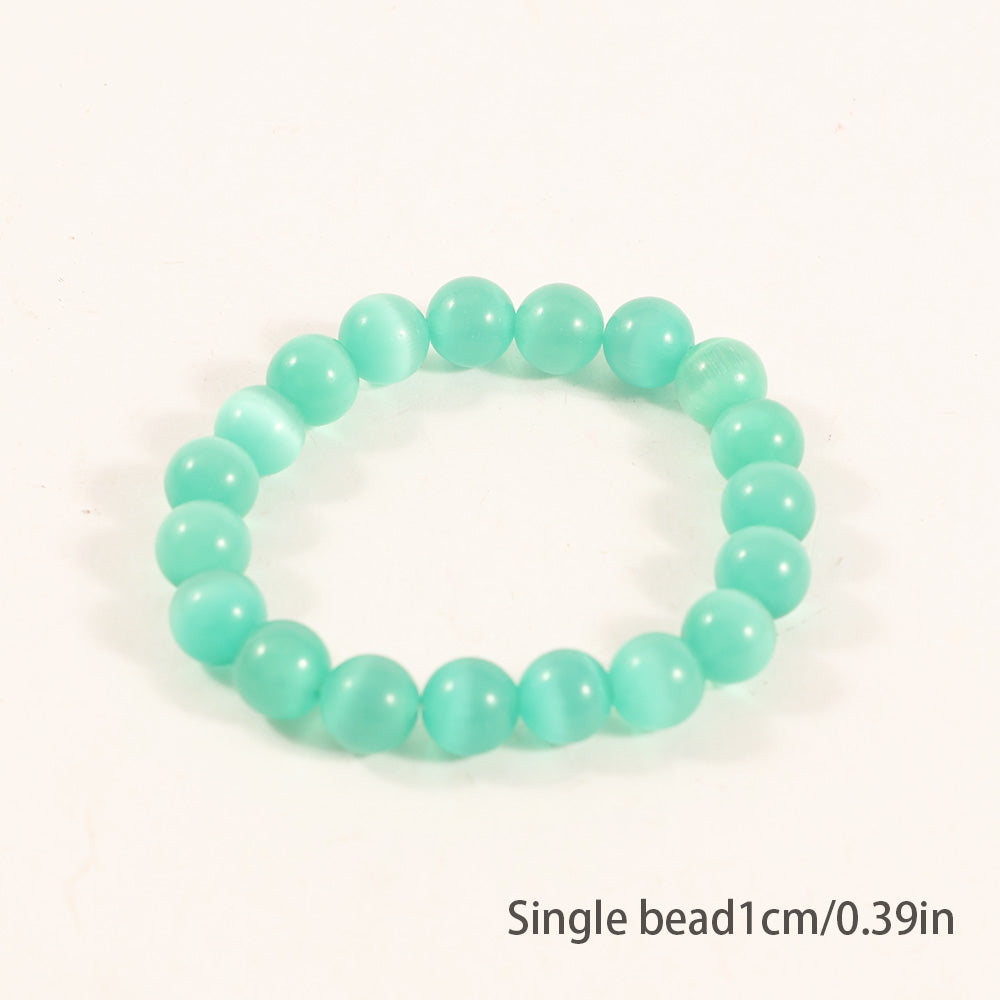 Natural Cat's Eye Gemstone Beaded Stretch Bracelet (Round Beads) – Suitable for Men and Women