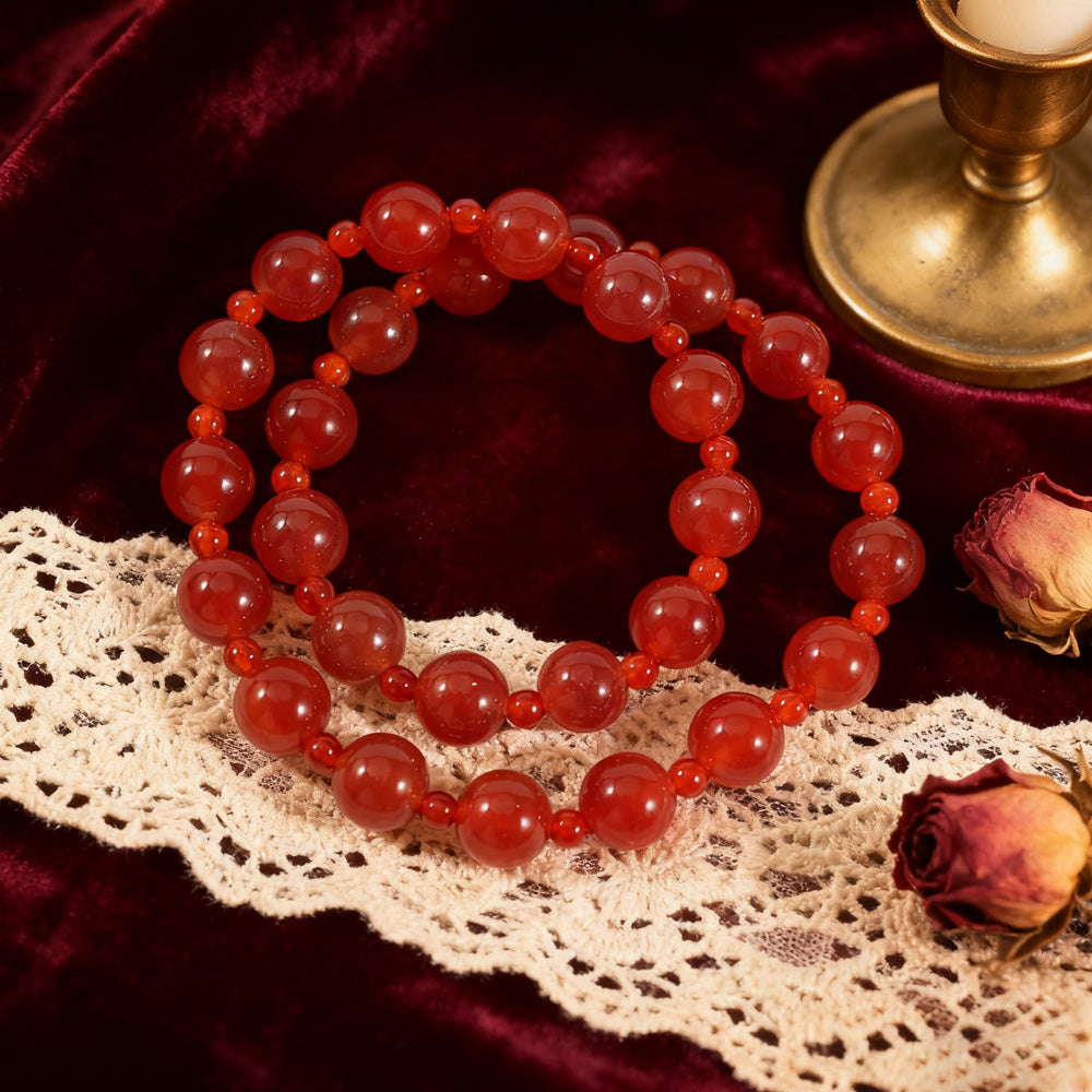 Red Matte Red-Striped Agate/Onyx Stretch Fashion Bracelet (Double-Wrap) — Etsy Energy Jewelry for Women