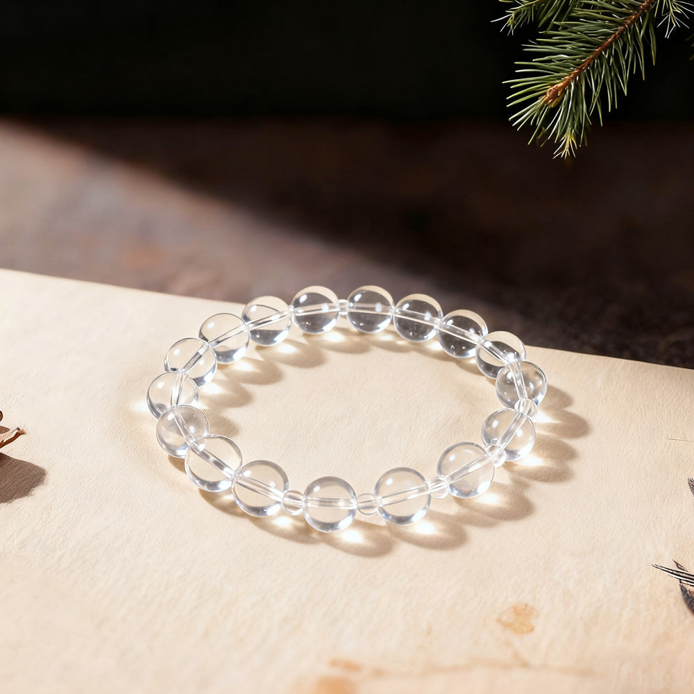Natural White Crystal Stretch Bracelet for Men and Women – Beaded Elastic Bracelet with Round Gemstone Beads