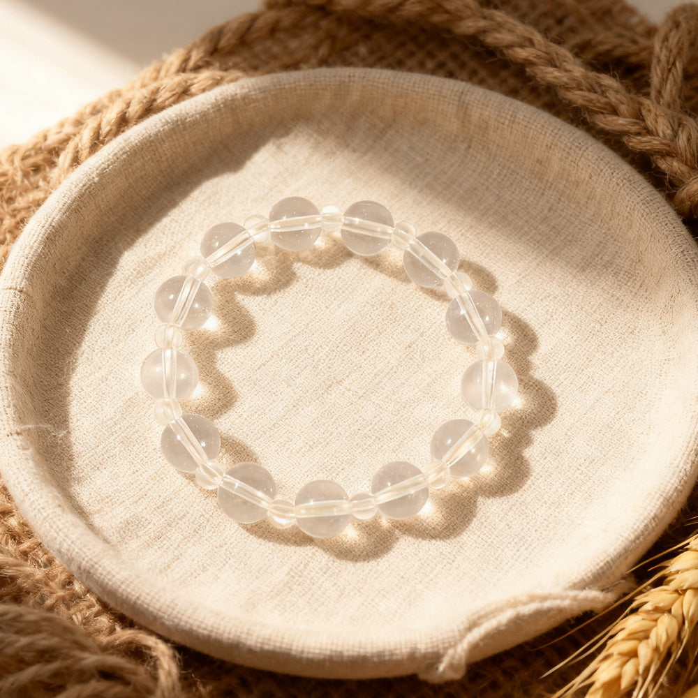 Natural White Crystal Stretch Bracelet for Men and Women – Beaded Elastic Bracelet with Round Gemstone Beads