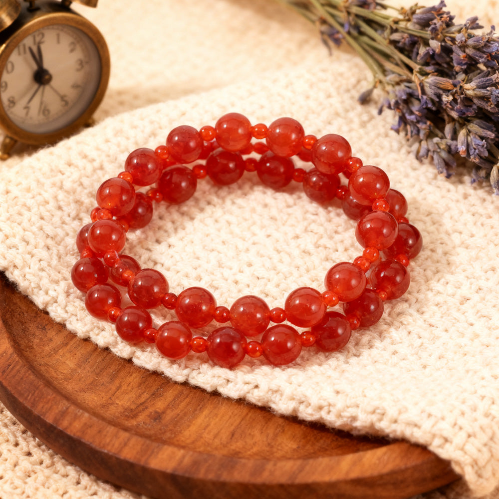 Red Matte Red-Striped Agate/Onyx Stretch Fashion Bracelet (Double-Wrap) — Etsy Energy Jewelry for Women