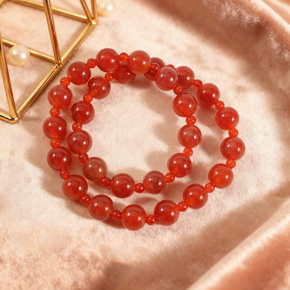 Red Matte Red-Striped Agate/Onyx Stretch Fashion Bracelet (Double-Wrap) — Etsy Energy Jewelry for Women