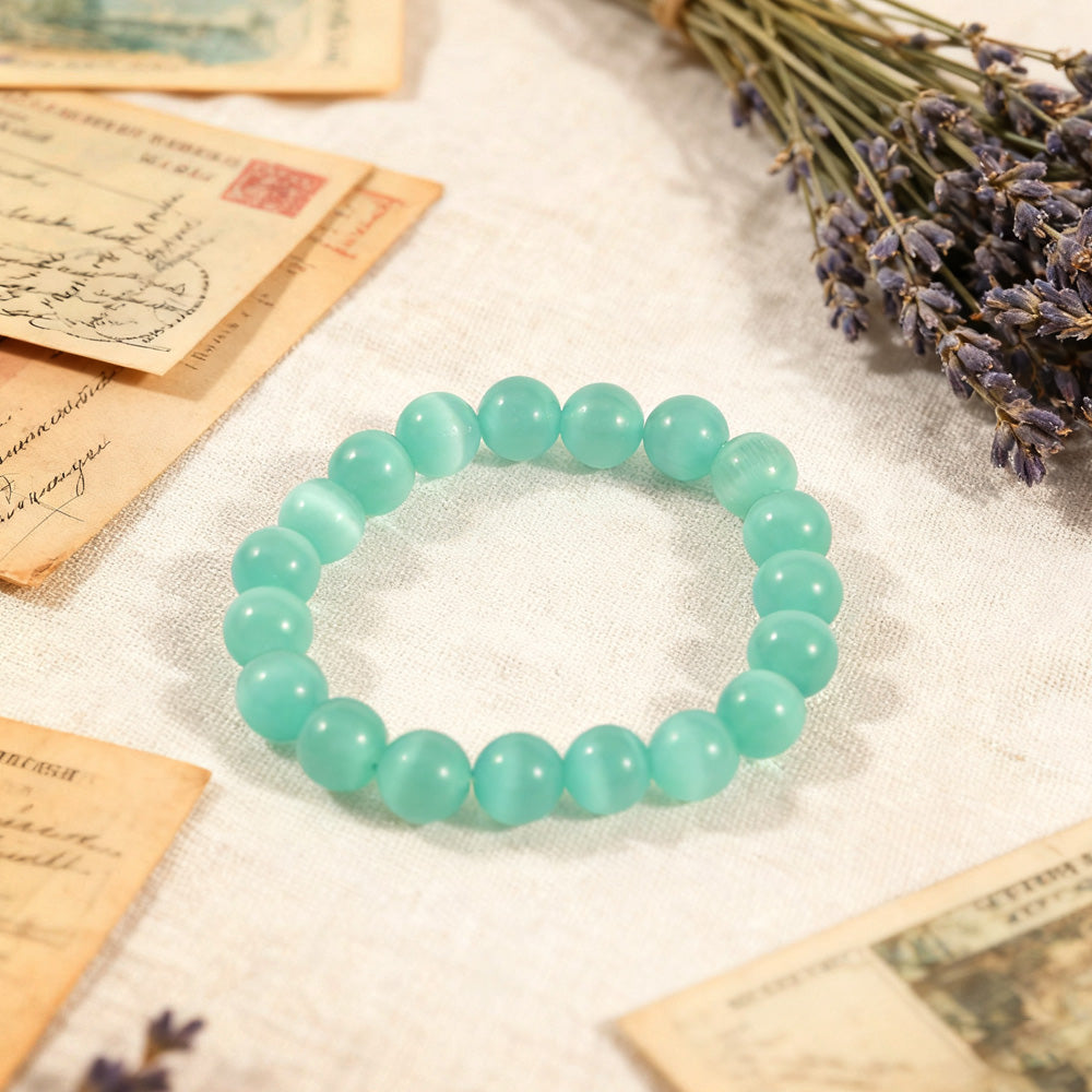 Natural Cat's Eye Gemstone Beaded Stretch Bracelet (Round Beads) – Suitable for Men and Women