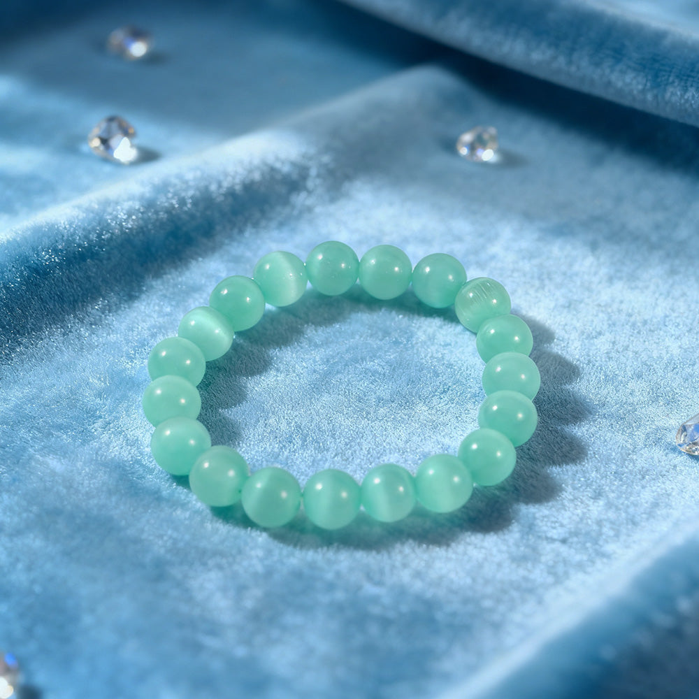 Natural Cat's Eye Gemstone Beaded Stretch Bracelet (Round Beads) – Suitable for Men and Women