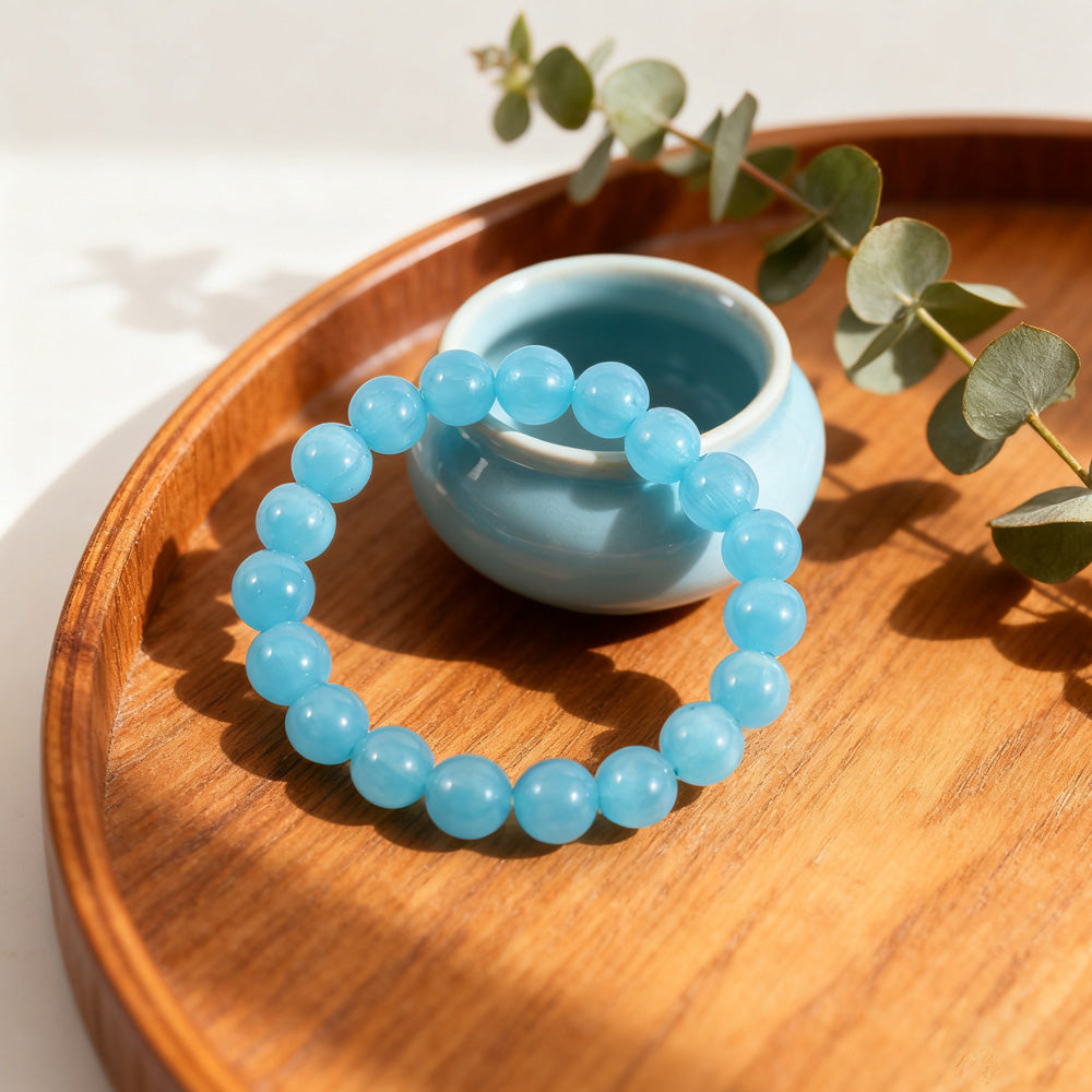 Handmade Natural Aquamarine Beaded Bracelet for Women – Healing Crystal Jewelry – Friendship Gift