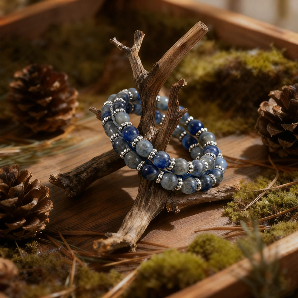 Healing Crystal Beaded Bracelet for Women – Natural Lapis Lazuli Double-Strand Bracelet with Heart Charm – Anxiety and Stress Relief Jewelry – Gift for Women
