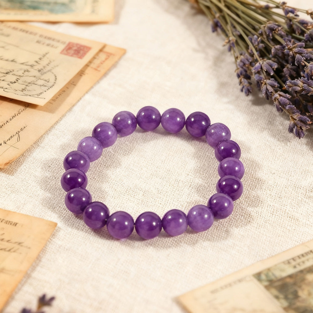 Beaded Bracelet for Women – Natural Healing Crystal Gemstone Bracelet – Anxiety and Stress Relief – Handmade Purple Jewelry – Gift for Women