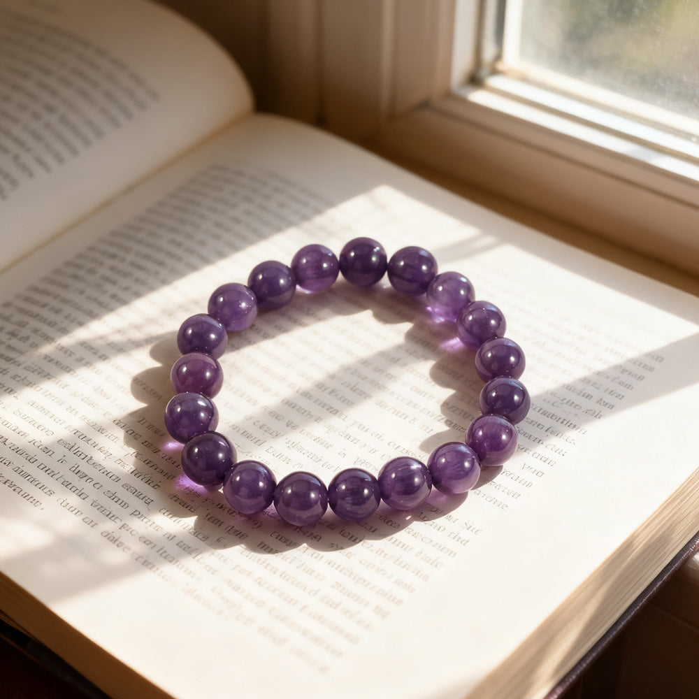 Beaded Bracelet for Women – Natural Healing Crystal Gemstone Bracelet – Anxiety and Stress Relief – Handmade Purple Jewelry – Gift for Women