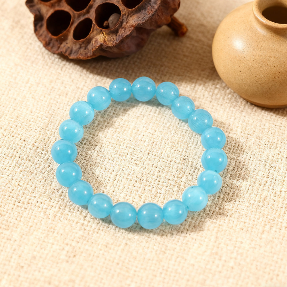 Handmade Natural Aquamarine Beaded Bracelet for Women – Healing Crystal Jewelry – Friendship Gift