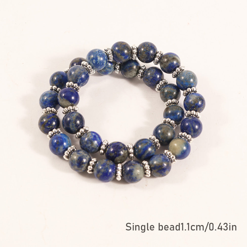 Healing Crystal Beaded Bracelet for Women – Natural Lapis Lazuli Double-Strand Bracelet with Heart Charm – Anxiety and Stress Relief Jewelry – Gift for Women